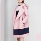 Contrast Color Hooded Coat