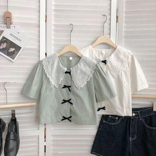 Lace Peter Pan Collar Bow Short-sleeve Shirt