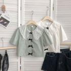 Lace Peter Pan Collar Bow Short-sleeve Shirt