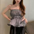 Strapless Gingham Top Plaid - Black & White - One Size