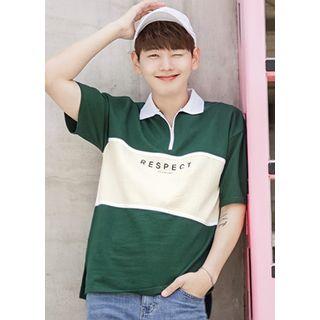 Zip-neck Color-block Polo Shirt