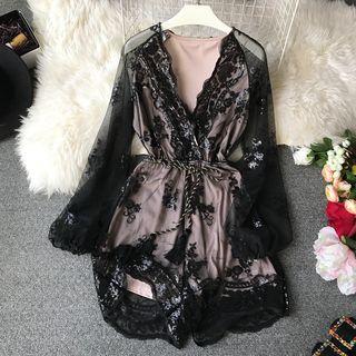 Long-sleeve Sequined Playsuit