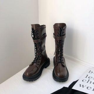 Lace-up Block Heel Mid-calf Boots