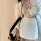 Plain Blazer / V-neck Cropped Camisole Top / Mini Pencil Skirt