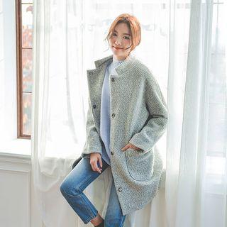 Mandarin-collar Wool Blend Coat