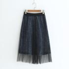 Pleated Denim A-line Skirt