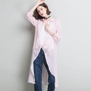 Striped Dip Back Long Shirt