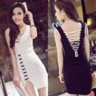 Lace-up Sleeveless Knitted Dress