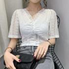 Lace Shirred Short-sleeve Top