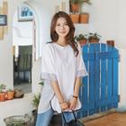 Elbow-sleeve Stripe-back T-shirt