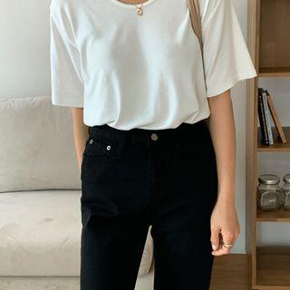 Basic U-neck Textured T-shirt White - One Size