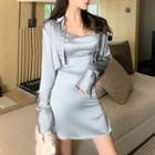 Satin Cropped Shirt / Spaghetti Strap Mini Dress