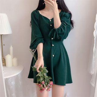 Tie-cuff Balloon-sleeve A-line Dress