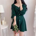 Tie-cuff Balloon-sleeve A-line Dress
