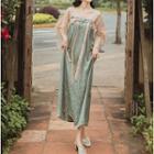 Bell-sleeve Two-tone Maxi Hanfu Dress