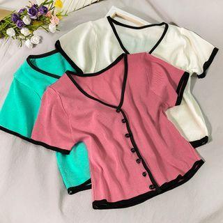 Contrasted Button-down Light Knit Top