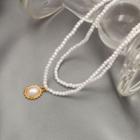 Faux Pearl Pendant Necklace X046 - Gold Trim - White - One Size