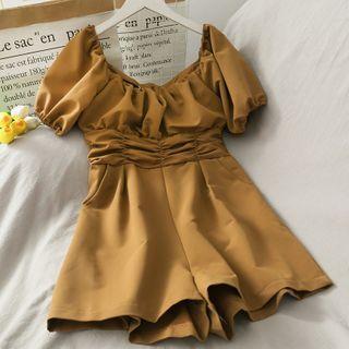 Puff-sleeve V-neck Playsuit
