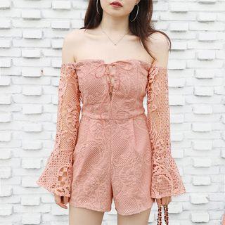 Lace Off Shoulder Long Sleeve Playsuit