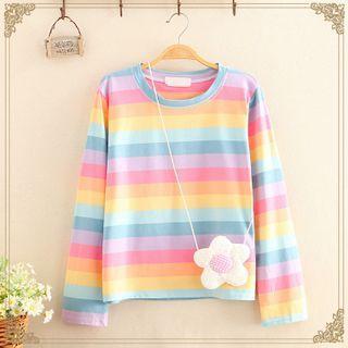 Rainbow-stripe Long-sleeve Top With Crossbody Bag As Shown In Figure - One Size