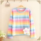 Rainbow-stripe Long-sleeve Top With Crossbody Bag As Shown In Figure - One Size