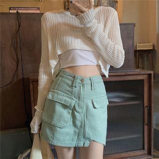 Mock Two-piece Knit Cropped Top