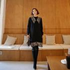 Detachable-collar Zebra Knit Dress