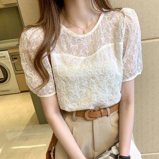 Short-sleeve Floral Lace Blouse