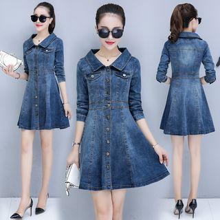 Long-sleeve Mini Denim A-line Dress