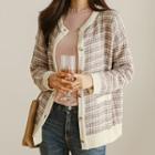 Round Neck Piped Tweed Cardigan