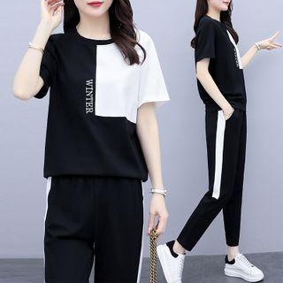 Set: Short-sleeve Paneled T-shirt + Harem Sweatpants
