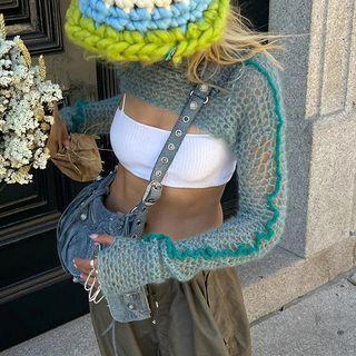 Long Sleeve Crochet Knit Crop Sweater