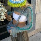 Long Sleeve Crochet Knit Crop Sweater