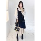Pleated-hem Color-block Long Suspender Dress
