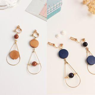 Non-matching Wooden Disc & Bead Drop Earring