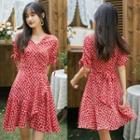 Patterned Short-sleeve Chiffon Mini A-line Dress