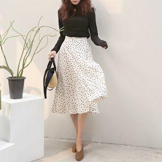 Polka-dot Chiffon Midi Flare Skirt