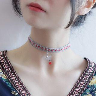 Bird Pendant Woven Choker Red & Gray - One Size