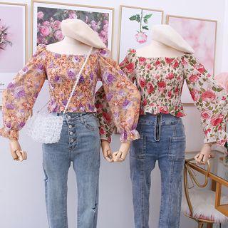 Boatneck Floral Smocked Crop Top