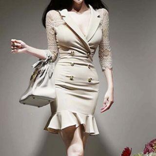 3/4-sleeve Lace Mini Mermaid Blazer Dress