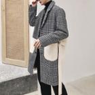 Houndstooth Panel Buttoned Long Coat