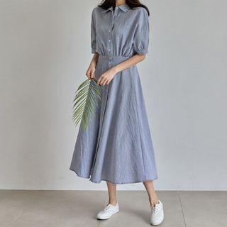 Bnad-waist Check Shirtdress