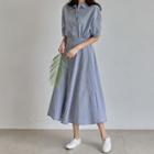 Bnad-waist Check Shirtdress
