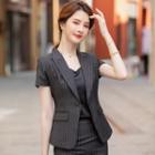 Short-sleeve Striped One-button Blazer / Mini Pencil Skirt / Camisole Top / Set