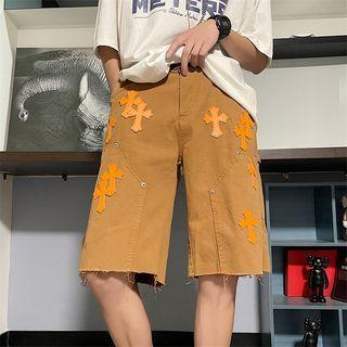Cross Distressed Denim Shorts