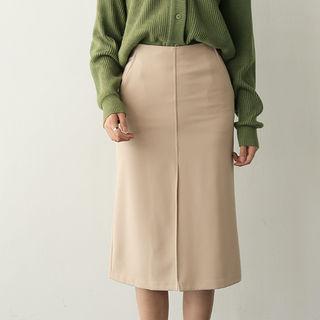 Slit-front Flare Midi Skirt