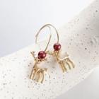 Deer Bead Drop Earring 1 Pair - Gold & White - One Size
