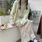 Floral A-line Midi Skirt Yellow & White - One Size