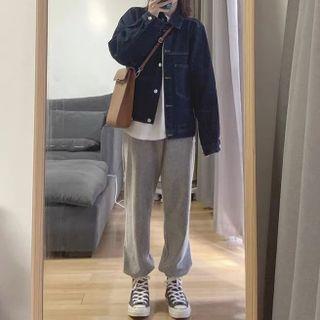 Denim Jacket / Straight-leg Jogger Pants / T-shirt / Set