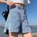 Side Zipper Denim A-line Shorts